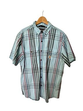 Carhartt Short-Sleeve Plaid Button-Down Shirt - Light Blue, Black, Red Size Larg
